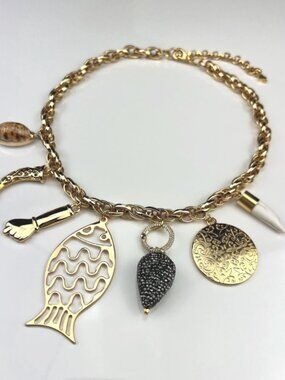 Coastal Charm Gold Fish Necklace | Shell Pendant Boho Statement Necklace